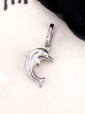 Jumping Dolphin Solid 14K White Gold Puffy 2 Sided Charm/Pendant, New