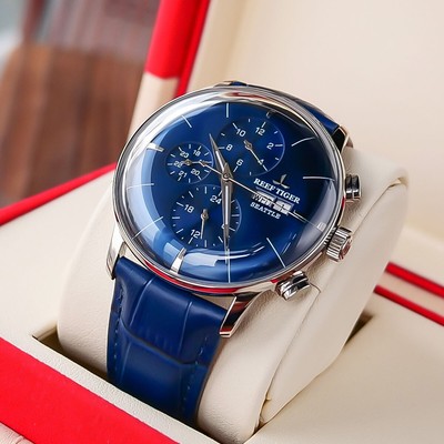 Reef Tiger Men's Watch Curved Multi-Function Mechanical Watch Fashion Waterproof