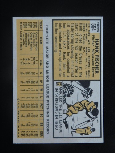 1963 Topps Baseball Card #554 Hank Fisher (NM) - Picture 2 of 2