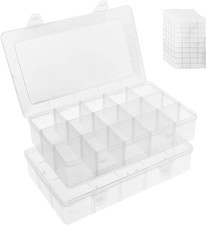 2-Pack Clear Plastic Organizer Box with Adjustable Dividers for Crafts