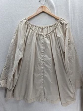 NAP Oversized Beige long Sleeve Button down pockets front nylon, cotton Top -OS