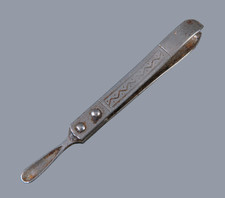 ANTIQUE? Vintage EAR WAX SPOON PICK w/TWEEZERS on Handle SILVER METAL Victorian?