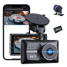 Dash Cam Front and Rear, 4K 1080P Dual Dash Camera for Cars with 64GB Card, 1...