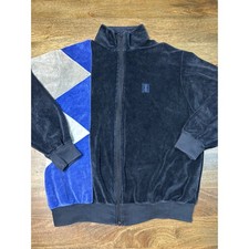 Vintage Bill Blass Wear Velour Track Jacket XL Navy Blue Colorblock Made in USA