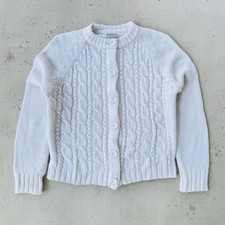 Vintage 70S White Cable Knit Cardigan Sweater Women  s Size Med / Large Acrylic