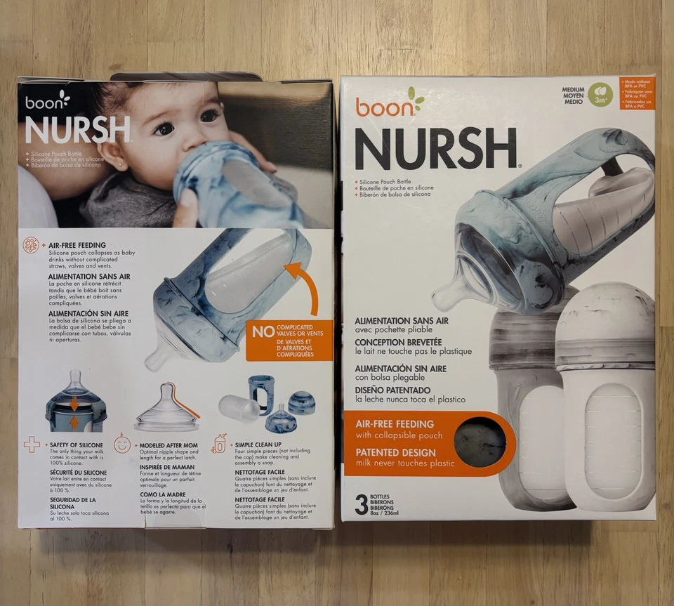 Paquete de 2 biberones bolsa de silicona reutilizable Boon Nursh Foto 2 de 3
