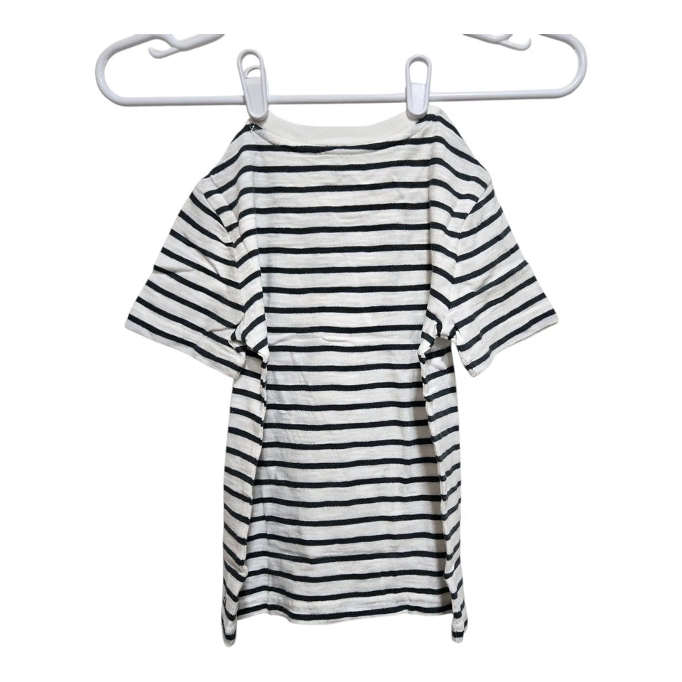 Janie and Jack Camisa Niño Talla 4 Gris Blanco Rayas Camiseta Algodón Cuello Redondo Foto 2 de 4