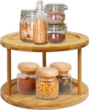 2 Tier Bamboo Lazy Susan Spice Rack Rotating Turntable Organizer 10 Inch