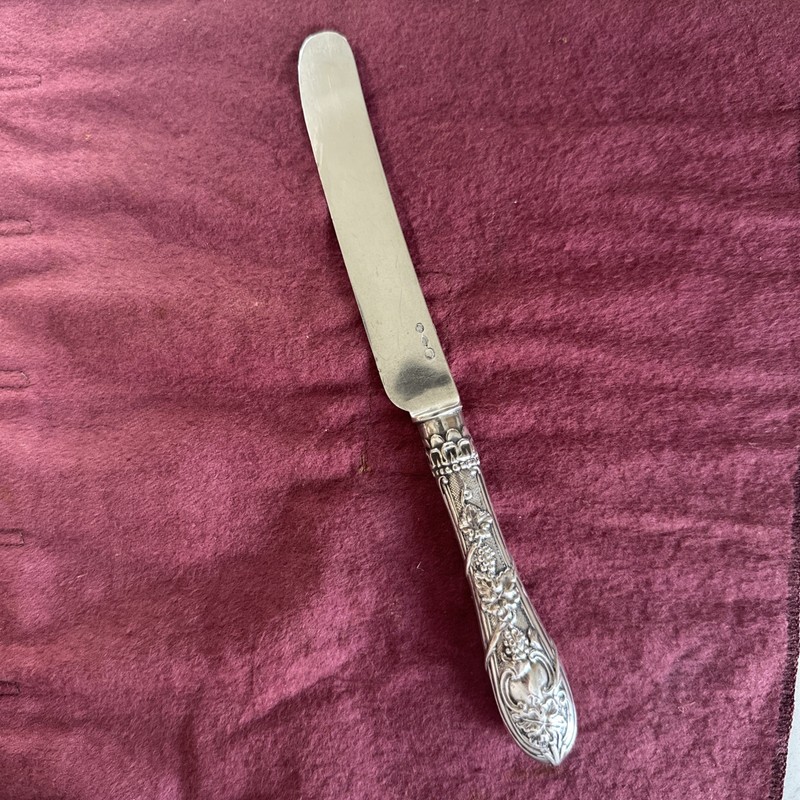 Very Rare ALC5 BY Albert Coles coin silver 48g KNIFE 8” Era 1850s Grapevines