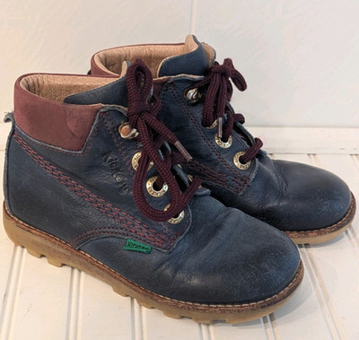 Kickers Unisex Kids Leather Chukka Ankle Boots Lace Up Navy/Burgundy EU 29