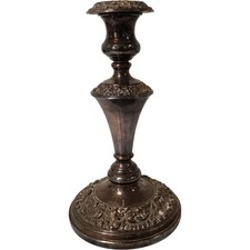 Vintage Silver on Copper Candlestick Ornate Engraved Design Antique Preloved