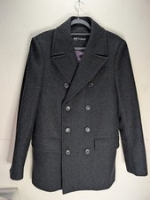 M&S Autograph Mens Wool Peacoat Granite Grey Double Breasted Jacket Medium M 40"