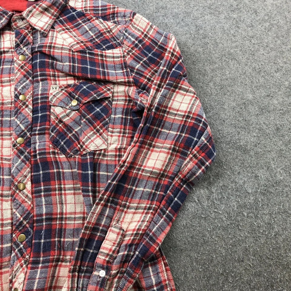 Salt Valley Western Shirt Mens Medium Red Blue Plaid Snap Front Flannel - Image 3 of 4