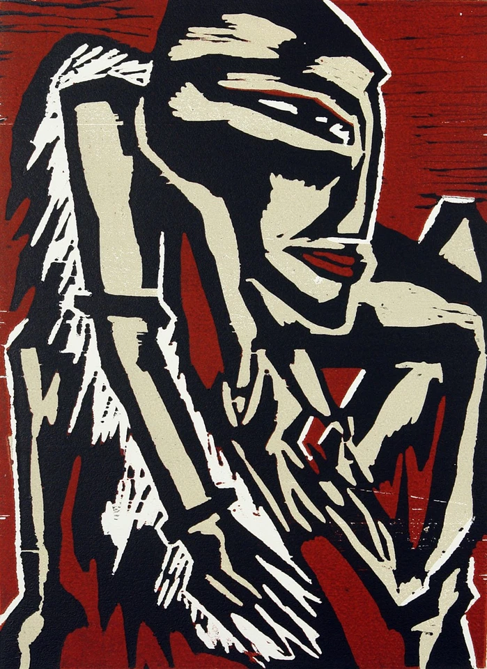 DDR/Nachwende. "Ikarusfrau", 1995. Holzschnitt Klaus SÜSS (*1951 D) handsigniert - Bild 2 von 3