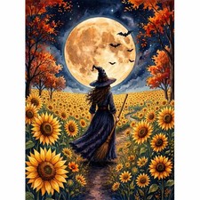 Witch Diamond Art Kits for Adults, Autumn Sunflower Diamond Painting 5D 12x16