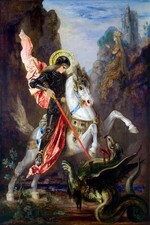 SAINT GEORGE AND THE DRAGON WHITE HORSE RESCUE PRINCESS BY GUSTAVE MOREAU REPRO