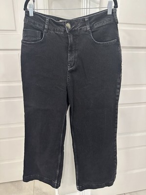 NEW Anthropologie Pilcro The Skipper Jeans Wide Leg Crop Black Denim Size 30