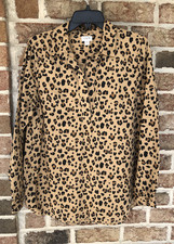 J. Crew Leopard Print Popover Blouse Animal Tan Black Long Sleeve Women  s Size M
