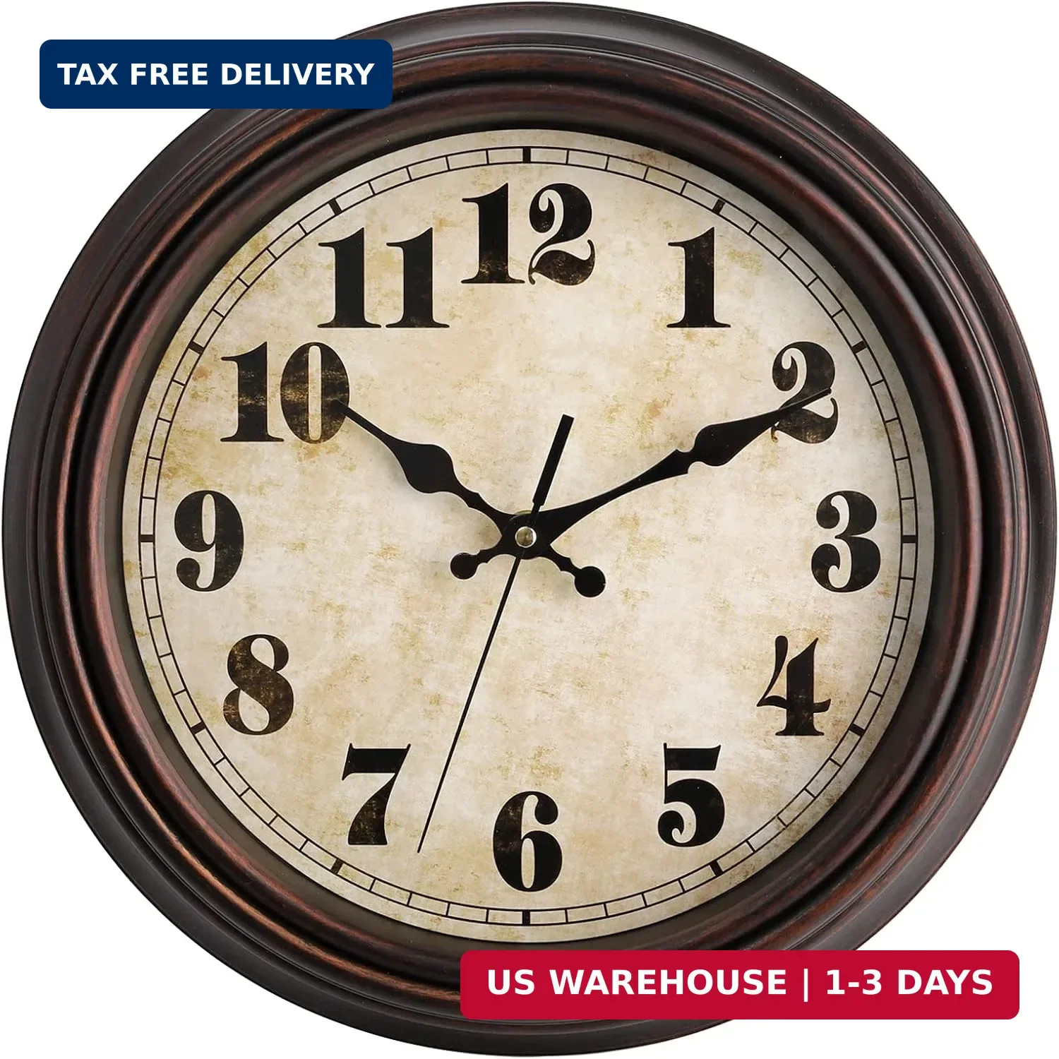 Retro Wall Clock, 12 Inch Silent Non-Ticking Classic Clocks Decorative Qu
