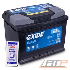 EXIDE AUTOBATTERIE 12V 62Ah STARTERBATTERIE 540A EB620 EXCELL+BATTERIE POL FETT