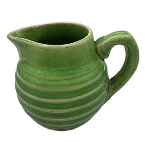 VTG Green Ceramic Water Ribbed Circular Pitcher Possibly McCoy Pottery Beehive