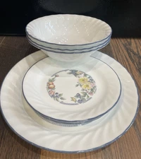 8 Corelle ORCHARD ROSE 4 Bread Plates 1 Dinner 3 Bowls SWIRL Blue YELLOW FLOWERS