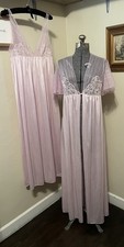 Vintage Pink Pegnoir Set, Full Length Nightgown  Robe, Val Mode, Pink, Long