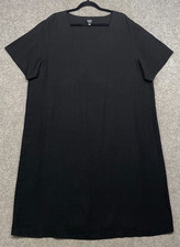 Eileen Fisher Linen Midi Dress Womens 2X Black Relaxed Minimalist Lagenlook