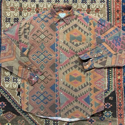 Vintage 1970s 80s Tom Tailor Printed Cotton Aztec Western Flannel Shirt Sz S
