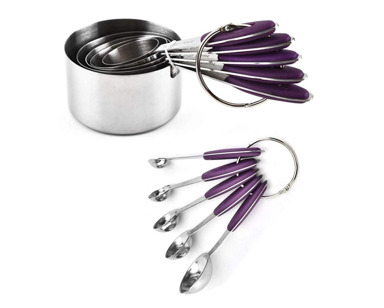 Measuring Cups and Spoons Set with Silicone Handle, Set of 10 Including Stain...