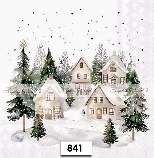 (841) TWO Paper LUNCHEON Decoupage Art Craft Napkins - CHRISTMAS HOUSES SNOW