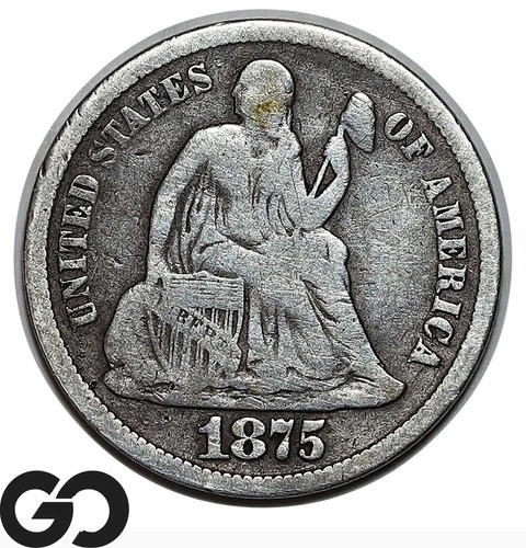 1875-CC Seated Liberty Dime, Better Date Carson City Issue