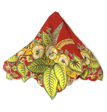 Vintage Hankie Handkerchief Rust Colored Background Yellow Pansies Flowers Ivy