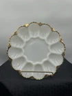Anchor Hocking White Milk Glass Deviled Egg Dish Plate Platter Gold Trim