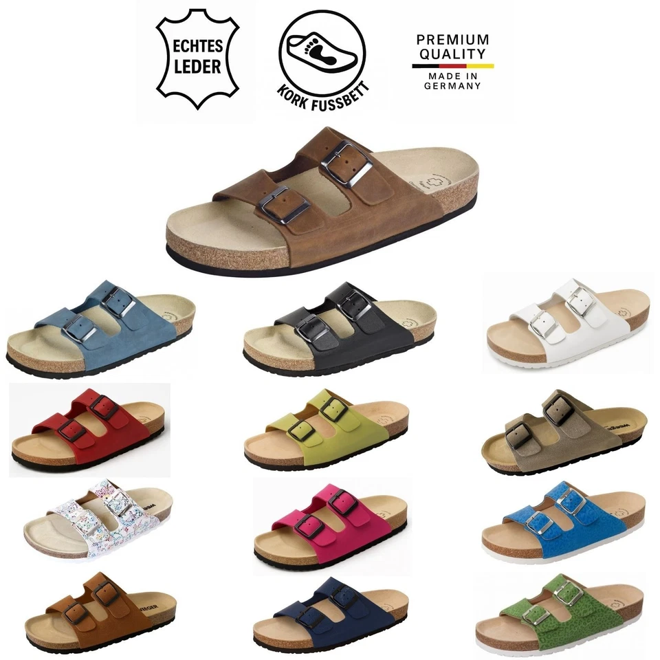Weeger Leder Pantoletten Sandale 41110 | Bio Korkfußbett Damen Herren | Gr 36–49