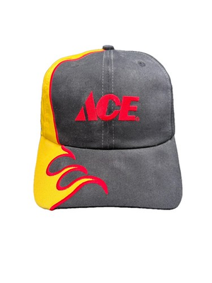 #ad 2001 Ace Hardware Flame Snapback Hat Ace Stores First Gear NOS Gray Yellow $29.99