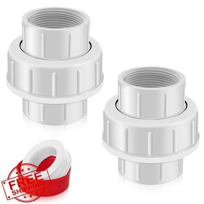 FANOVO 2'' PVC Schedule 40 Threaded Union Pipe Coupling White Plastic 2 Pcs