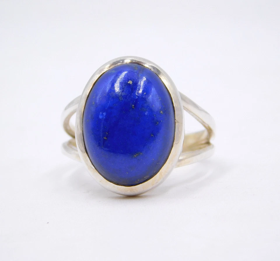 5.50 GM 925 Argento Sterling Naturale Lapislazzuli Cab Gemma Misura Anello 7.5 " - Immagine 3 di 4