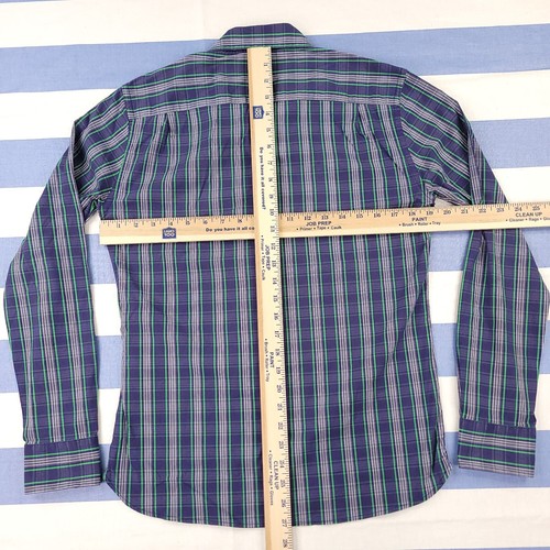Victorinox Shirt Men Small Tailored Purple Green Plaid Button Flip Cuff Casual - Picture 6 of 9