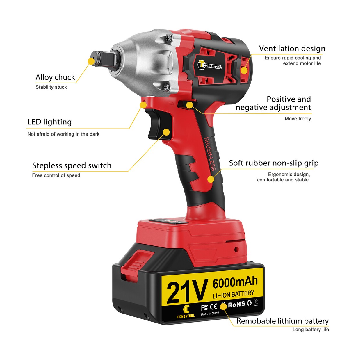 JPT 21V Brushless Cordless Impact Wrench 320Nm Torque, 47 OFF