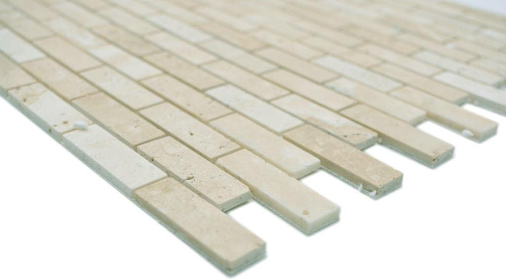 Carrelage mosaïque travertin pierre naturelle beige marron mini motif