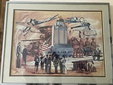 1960 Air Force watercolor painting with metal frame