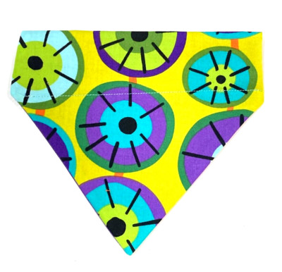 Over Collar Slide On Pet Dog Cat Bandana  PURPLE/GREEN CIRCLES   MEDIUM