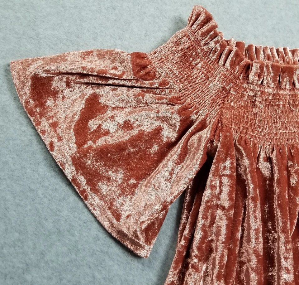 Top Monoreno Mujer Mediano M Rosa Fuera del Hombro Manga Corta Terciopelo Elástico Foto 3 de 4