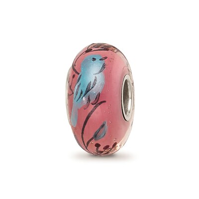 Reflection Beads Sterling Silver Hand Painted Bird Clear & Rose Glass Bead