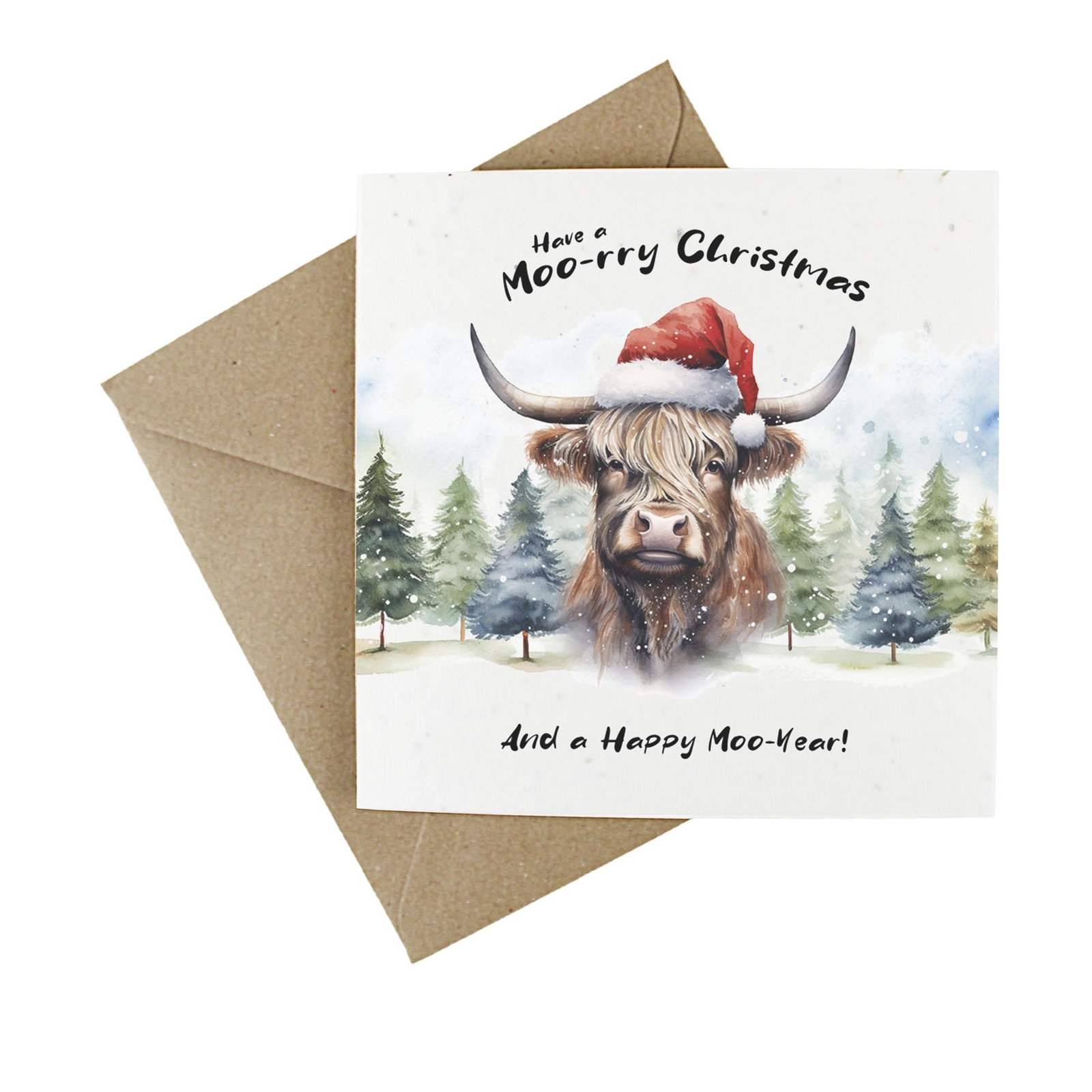 Festive Highland Cow Card - Plantable Wildflower Seeded Christmas Cards 5pk