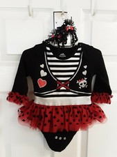 Halloween Infant Red, Black White Tu-Tu One-Piece Size 6-9 Mos. W/Spider Bows