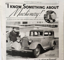 Plymouth De Luxe Sedan Vintage 1933 Car Ad Magazine Print Chrysler