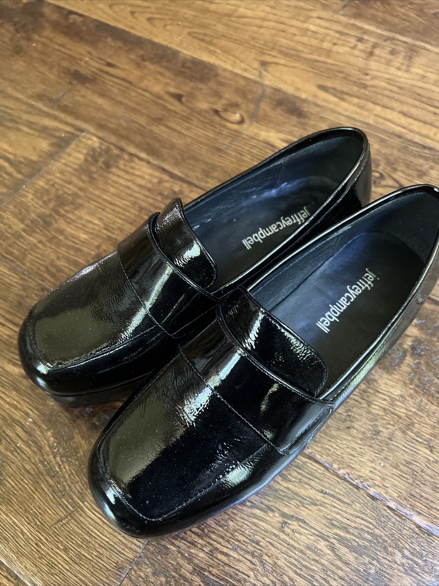 Jeffrey Campbell Student Square Toe Black Patent Loafers