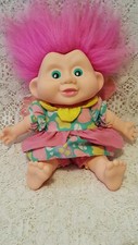 Magic Troll baby fairy troll 10"H 1991 Applause pink hair wings dress pants